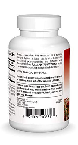 Chaga Full Spectrum – Reforça a Imunidade Celular – 120 Cápsulas (Embalagem de 1) - Planetary Herbals