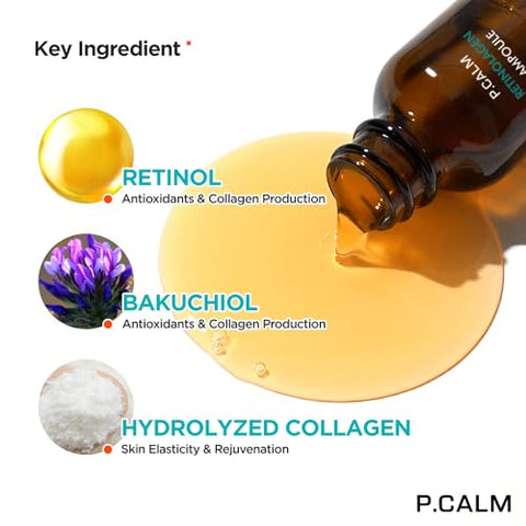 Ampola Retinolagen 30ml | Soro Vegano Sem Fragrância para Pele com Retinol, Colágeno Vegano, Bakuchiol | Cuidados com a Pele Coreanos Cruelty-Free - P.CALM