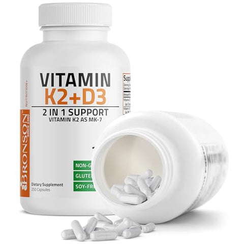 Vitamina K2 (MK7) com D3 para Saúde Óssea e Cardíaca Fórmula Não-OGM 5000 UI Vitamina D3 - Bronson