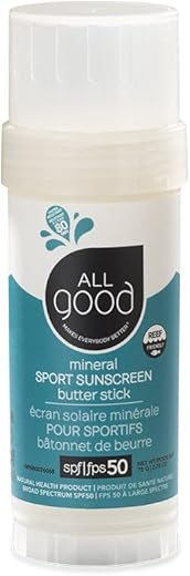 All Good Makes Everything Better - Protetor Solar All Good – Mineral Esportivo para Rosto, Nariz, Orelhas- Bastão de Manteiga FPS 50 – Amigo dos Recifes de Coral, Resistente à Água, Óxido de Zinco, Óleo de Coco, Cera de Abelha, Vitamina E (78g)