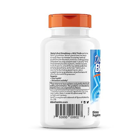 Doctor's BEST - Doctor’s Best Glutationa Cardo Mariano Contém Setria, Suporte à Saúde do Fígado, Suporte Antioxidante, 60 VC