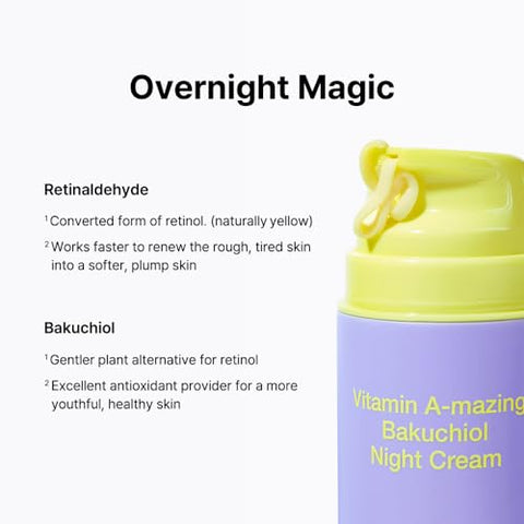 Creme Noturno Retinal Bakuchiol Vitamin A-mazing, Alternativa Coreana ao Retinol, Antienvelhecimento, Suavização da Pele, Refinamento dos Poros, Anti-Rugas, Pele Sensível 30g - BY WISHTREND