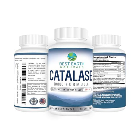 Melhor Suplemento Catalase Best Earth Naturals 10.000 com Saw Palmetto, Biotina, Fo-Ti, PABA – Suplementos para Cabelos Fortes – 180 Cápsulas – Pack com 3 (Fornecimento de 90 Dias)