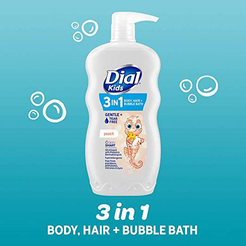 Kids Banho de Bolhas 3 em 1 para Corpo e Cabelo, Pêssego, 710 ml (Pacote com 4) - Dial