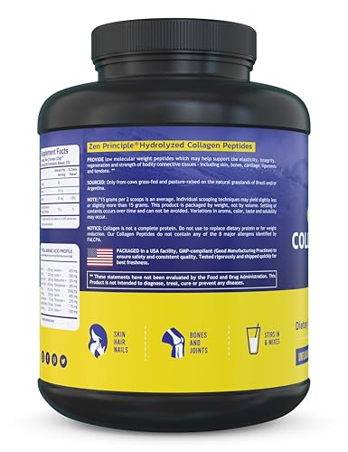 Colágeno Hidrolisado em Pó 5 lb. Proteína Anti-Envelhecimento Personalizada para Cabelos, Pele e Articulações Saudáveis - Zen Principle