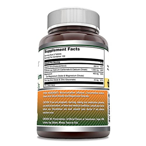 Amazing Nutrition - Amazing Formulas Cálcio Magnésio Zinco D3 – 300 Comprimidos por Frasco (Cálcio 1000mg – Magnésio 400mg – Zinco 25mg Mais Vitamina D3 600 UI – Por Porção de 3 Comprimidos)
