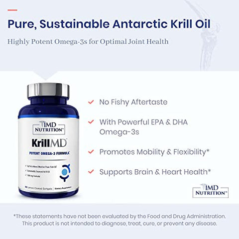 KrillMD – Óleo de Krill Antártico Omega 3 com Astaxantina, EPA, DHA | 2X Mais Eficaz que Óleo de Peixe | 60 Softgels (2-Pack) - 1MD Nutrition