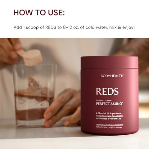 Perfect Reds (30 SVG) Pó de Frutas Vermelhas Superfood para Bebida Antioxidante, Mistura em Pó para Smoothies com Frutas, Vegetais, Superfoods, Fitonutrientes, Fibra e - BodyHealth