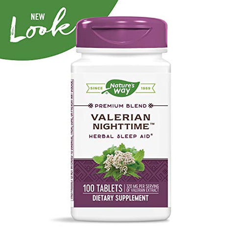 Nature's Way - Nature’s Way Valerian Nighttime – Auxílio Herbal para Dormir, 320 mg por Porção de Extrato de Valeriana, Sem Glúten, 100 Comprimidos