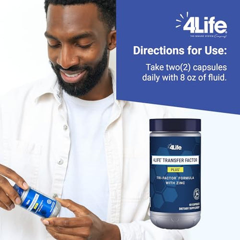 4Life - 4LIFE TRANSFER FACTOR PLUS Tri-Factor Formula – Suporte ao Sistema Imunológico com Zinco, Super Mistura de Cogumelos (Maitake, Shiitake, Agaricus) e Extratos de Colostro Bovino e Frango