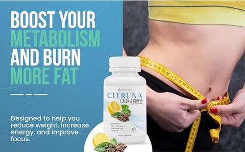 Citruna - Queimador de Gordura de Limão e Café – para Homens e Mulheres – Queime Gordura, Acelere o Metabolismo, Aumente os Níveis de Energia, Auxilie no Controle do Apetite, Melhore o Foco – 60 Cápsulas