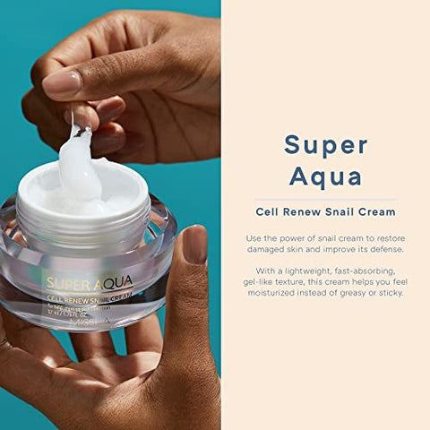 Super Aqua Cell Renew Snail Cream 52ml – Fórmula anti-envelhecimento e iluminadora com 65% de extrato de muco de caracol, solução premium para pele danificada - MISSHA