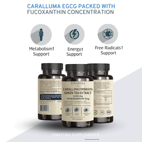 VINATURA - Caralluma Fimbriata, Extrato EGCG 45%% 1250mg Fucoxantina 3mg por Porção *Fabricado nos EUA
