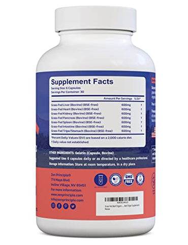 Órgãos de Boi Alimentados com Grama – Fígado Desidratado, Coração, Rim, Pâncreas, Baço, Intestino, Bucha/Estômago. Suplementos de Órgãos de Boi - Zen Principle