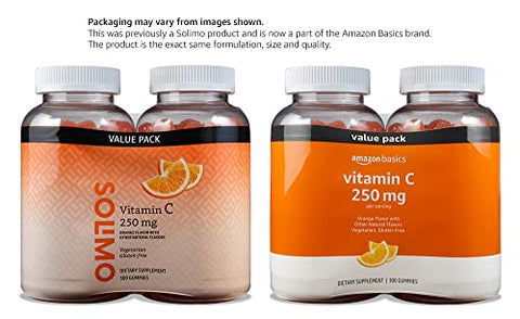 Gomas de Vitamina C 250 mg, Laranja, 300 Unidades (2 Pacotes de 150), 2 por Porção (Anteriormente Solimo) - Amazon Basics