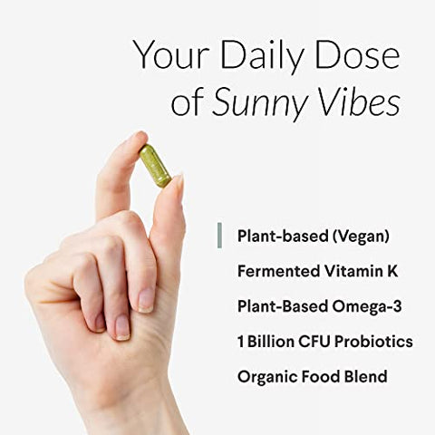 Nutritional Roots - Vitamina D3 K2 à base de plantas, 5000 UI de vitamina D3, probióticos, ômega 3 DHA de algas, mistura de alimentos orgânicos, escolha do médico, vegano, 1 mês de suprimento, 30 comprimidos