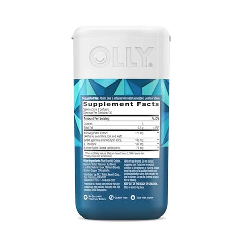 Ultra Strength Goodbye Stress Softgels – GABA, Ashwagandha, L-Theanine e Melissa, Alívio do Estresse – 60 Cápsulas - OLLY
