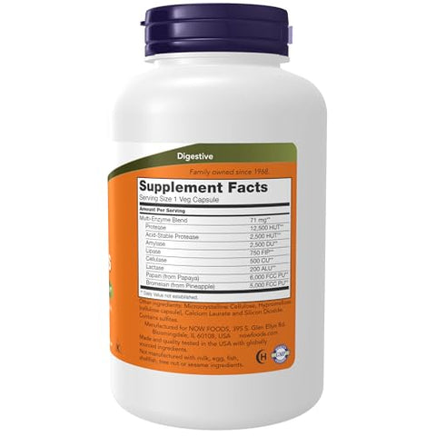 Suplementos, Enzimas Vegetais com Lactase, Protease, Papaína e Bromelina, 240 Cápsulas Veg - NOW Foods