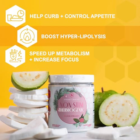 Strong + Sexy Fit - Strong Sexy Fit: Suplemento para Saúde, Controle de Apetite e Metabolismo, Bebida em Pó sem Cafeína para Mulheres, Sabor Guava, 100g