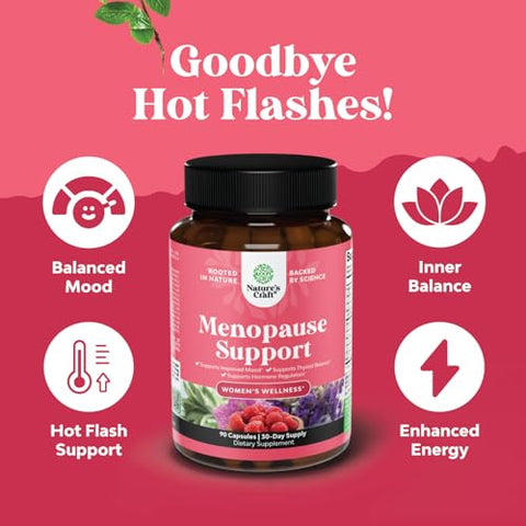 Natures Craft - Suplemento Completo de Menopausa Herbal para Mulheres – Alívio Multibenefícios da Menopausa, Equilíbrio Hormonal para Mulheres, Suor Noturno, Humor e Mais com Dong Quai, Vitex, Chaste Berry e