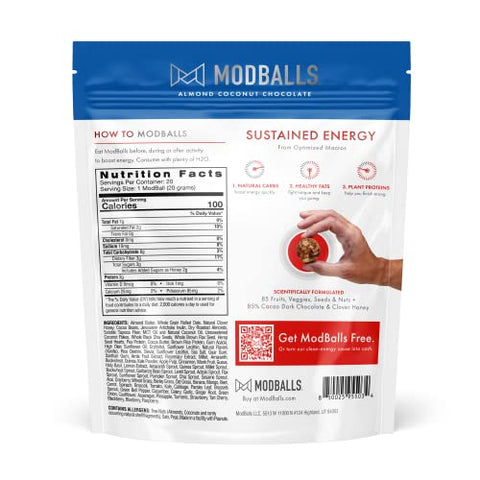 M MODBALLS - ModBalls – Mordidas Saudáveis Hardcore – Energia Pura, Sem Estimulantes – Pule o Gole, Coma sua Energia – 20 Porções – Mordidas Energéticas Limpas de Manteiga de Amendoim e Chocolate (Amêndoa, Coco e Chocolate)