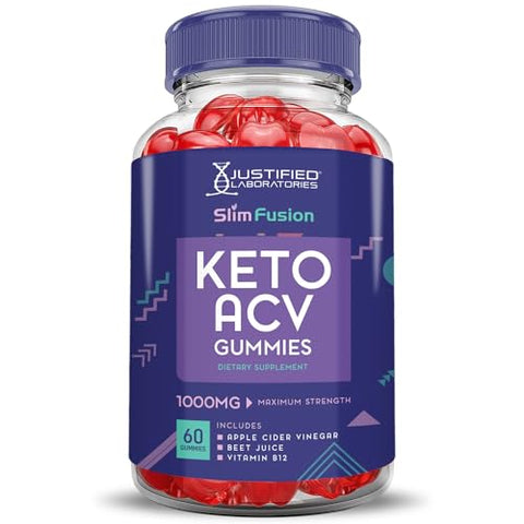 Justified Laboratories - Slim Fusion Keto ACV Gummies 1000MG Avançado Fórmula de Gomas Slimfusion Keto com Vinagre de Maçã, Romã e Beterraba em Pó B12 Vegano Não GMO 60 Gomas