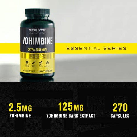 Yohimbine Extra Strength: 270 Cápsulas – Extrato Premium de Casca de Yohimbe para Usuários Experientes – Recomposição Corporal, Energia - Jacked Factory
