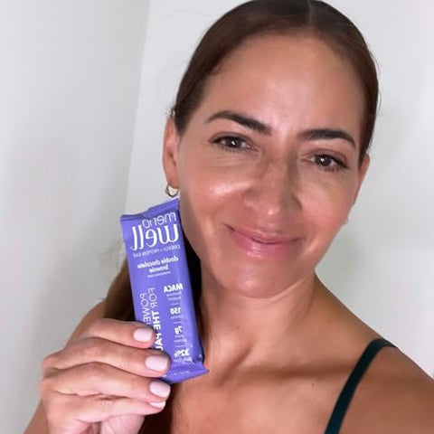 Barras de Proteína para Menopausa, Suporte para Gerenciamento de Peso, Brownie de Chocolate Duplo, 32% de Fibra Diária, Prebiótico, à Base de Plantas, 7g de Proteína, 1g de Açúcar Adicionado, 10 Unidades - MenoWell