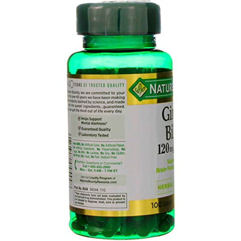 Nature's Bounty - Nature’s Bounty Ginkgo Biloba 120 mg 100 cápsulas (Pacote com 4) – Melhora a Memória e Concentração
