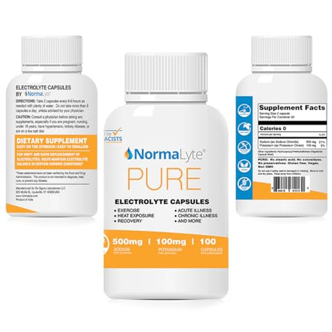 Cápsulas de Eletrólitos – Reposição de Eletrólitos para Desempenho Máximo – Comprimidos de Sal de Hidratação com Minerais Essenciais para Aumento de Energia e Recuperação Muscular – 100ct/Frasco - NormaLyte