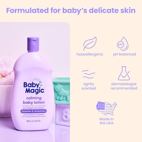 Loção Calmante Baby Magic 16.5oz, Lavanda – Hidratação e Relaxamento para o Bebê