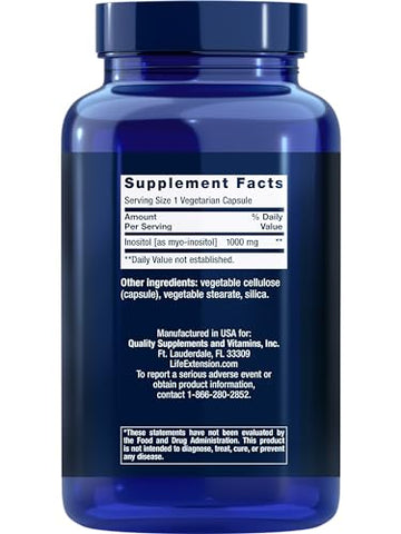 Inositol Caps – 1000 mg, Myo-Inositol – Saúde do Humor, Bem-estar, Metabolismo Saudável, Equilíbrio Hormonal – Sem Glúten, Não-OGM, Vegetariano – 360 Cápsulas - Life Extension