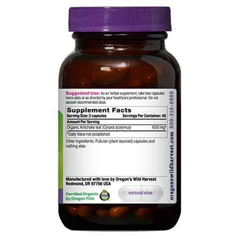 Oregon's Wild Harvest - Oregon’s Wild Harvest – Suplemento Herbal Orgânico de Alcachofra, 90 Cápsulas
