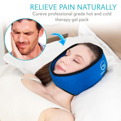 AllSett Health - Envoltório de Gelo Facial para Alívio de ATM, Dentes do Siso, Mandíbula, Cabeça e Queixo, 4 Pacotes de Gel Reutilizáveis Quente e Frio, Alívio da Dor para Cirurgia Bucal, Oral e Facial
