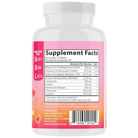 Angry Supplements - Melhores Tablets BBL para Ganho de Glúteos – Creatina para Resultados Incríveis (500g)