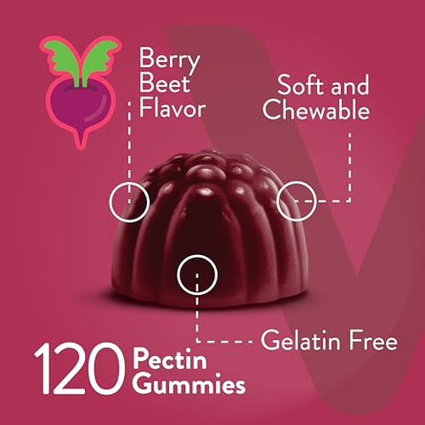 Viteey - Gummies de Beterraba 4000mg Cereja Azeda – Suporte para Pressão Arterial Saudável – Vegano, Sem Gelatina, Sem Glúten – Goma de Beterraba Saborosa e Mastigável