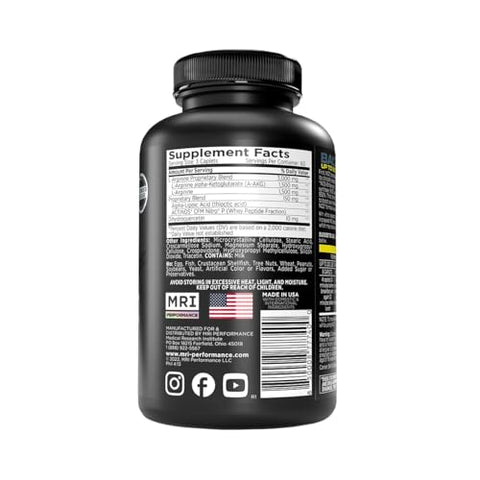 Performance NO2 Fórmula Original de Óxido Nítrico para Bomba Perpétua o Dia Todo, Pré-Treino sem Estimulantes, Potência, Força, Magra – Booster de N.O. com L-Arginina Alfa Cetoglutarato AAKG - MRI