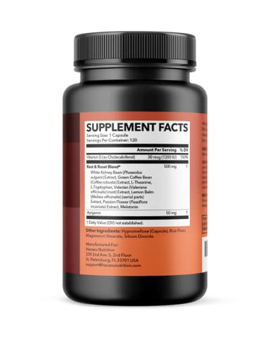 HAVASU NUTRITION - Queimador de Gordura Noturno para Homens e Mulheres – Supressor de Apetite para Perda de Peso com Suplemento de Apigenina para Suporte ao Sono – Impulsionador de Metabolismo com Apigenina 50mg – 4 Meses