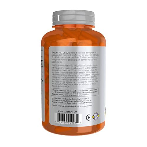 Sports Nutrition ZMA – Absorção Aprimorada, Recuperação Esportiva, 180 Cápsulas - NOW Foods