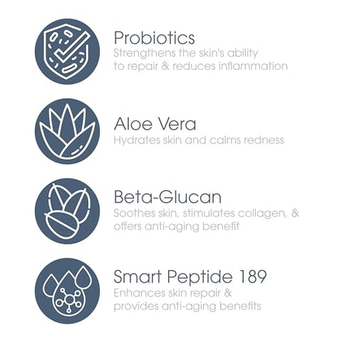 Probiótico Revitalizante: Limpeza Diária Hidratante para o Rosto, Remove Impurezas, Maquiagem e Óleo, Enriquecido com Peptídeos, Vitamina E e Aloe Vera, 150ml - Glowbiotics
