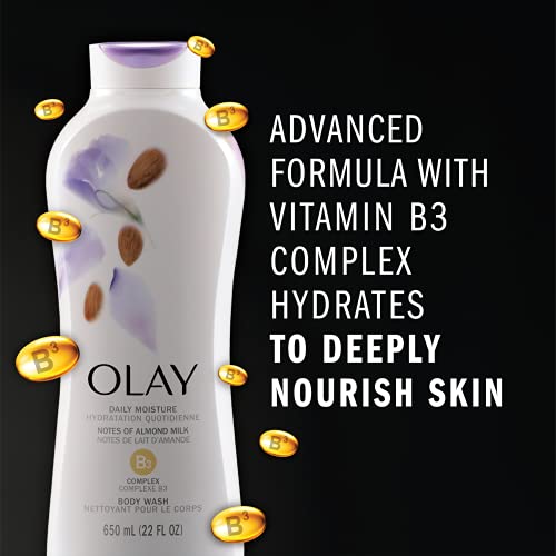 Body Wash para Mulheres, Hidratação Diária com Leite de Amêndoa, 22 oz (4 Unidades) - Olay