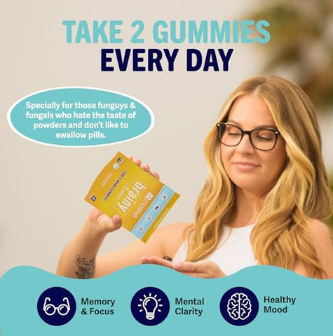 mushie - Mushie Gummies Orgânicos de Lion’s Mane – 60 Gummies, 2000mg de Cogumelos Lion’s Mane – Suporte para Cérebro, Cognição, Estresse, Memória e Imunidade com Vitamina D – Vegano, Sem Glúten