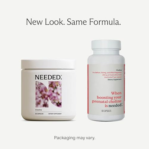 Needed. - Prenatal Choline VitaCholine 250mg – Desenvolvimento Cerebral na Gestação/Primeira Infância – Livre de Metais Pesados – Sem Talco – Aditivo Otimizado – Não-OGM – Sem Alergênicos