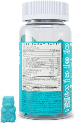 SugarbearPro - Sugarbear Hair Vitamin Gummy 1 Mês de Fornecimento Extra Forte Biotina 6000mcg, Crescimento para Homens – Marca Sugarbear