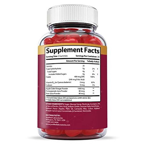 Gummies Keto ACV Justified Laboratories 1000MG com Suco de Romã, Beterraba e Vitamina B12 – 60 Gummys
