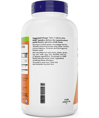Spirulina Orgânica 1000mg – 300 Comprimidos (Pacote com 2) – Não-OGM, Suplemento Alimentar Super Verde – Dupla Força 1000 mg – Beta-Caroteno Naturalmente Presente - NOW Foods