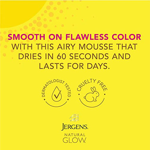 Natural Glow Mousse Corporal Instantâneo, Autobronzeador para um Bronzeado Leve, Bronzeador Corporal sem Sol, Bronzeado Artificial para Pele Clara a Média, 6 Oz (177 ml) - Jergens