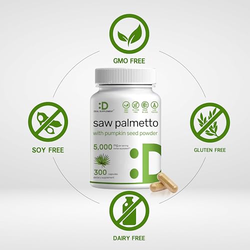 DEAL SUPPLEMENT - Saw Palmetto 5000mg com Semente de Abóbora, 300 Cápsulas | Saúde da Próstata | Bloqueador de DHT | Vitaminas para o Crescimento Capilar, Manutenção da Frequência Urinária Normal