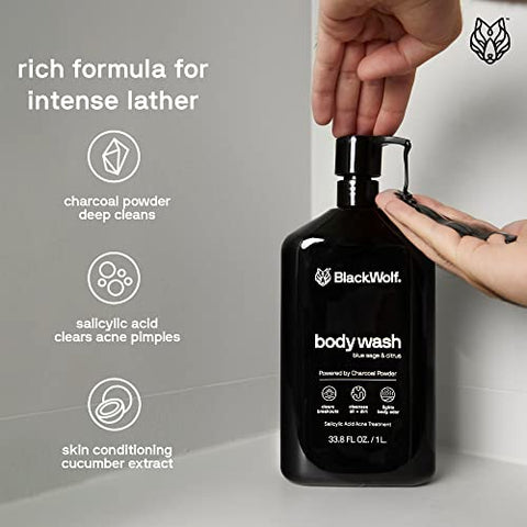 Body Wash – Gel de Banho Masculino 250ml | Limpeza Profunda e Refrescante - Black Wolf