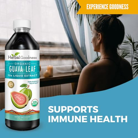 Herbal Papaya - Extrato de Folha de Goiaba Orgânico | Folhas de Goiaba | Hojas de Guayaba | Suplemento Líquido Antioxidante, Apoio à Saúde Digestiva, Não-OGM por Herbal Goodness – 355ml